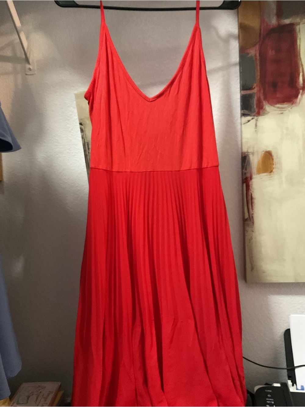 See You Monday Red Strapless Pleated Midi Dress